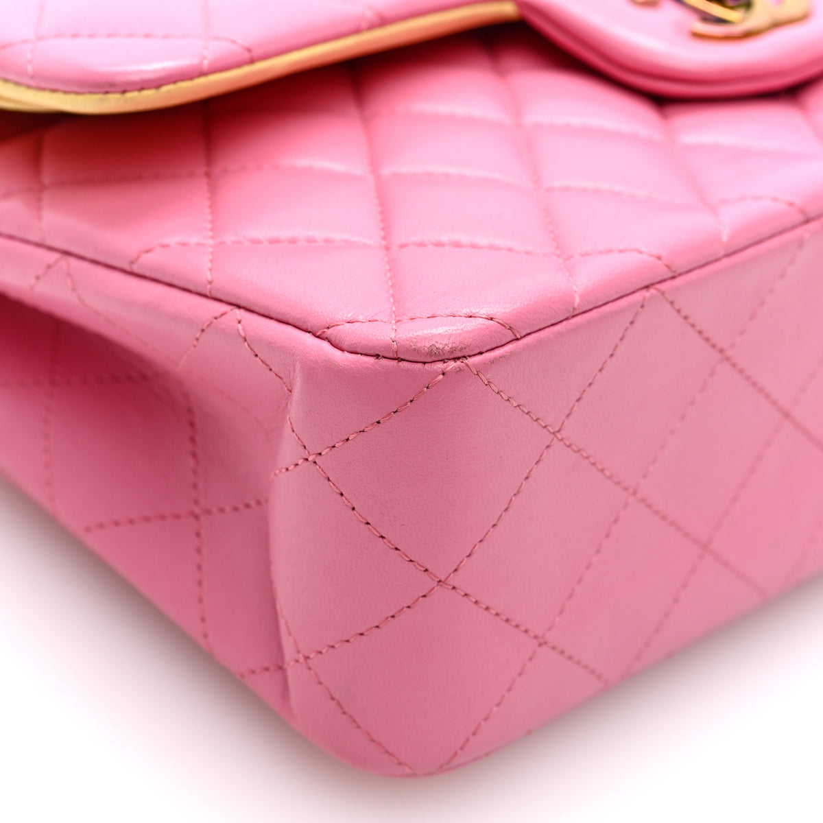 Chanel Lambskin Quilted Small Double Flap Pink Yellow 9 of 10