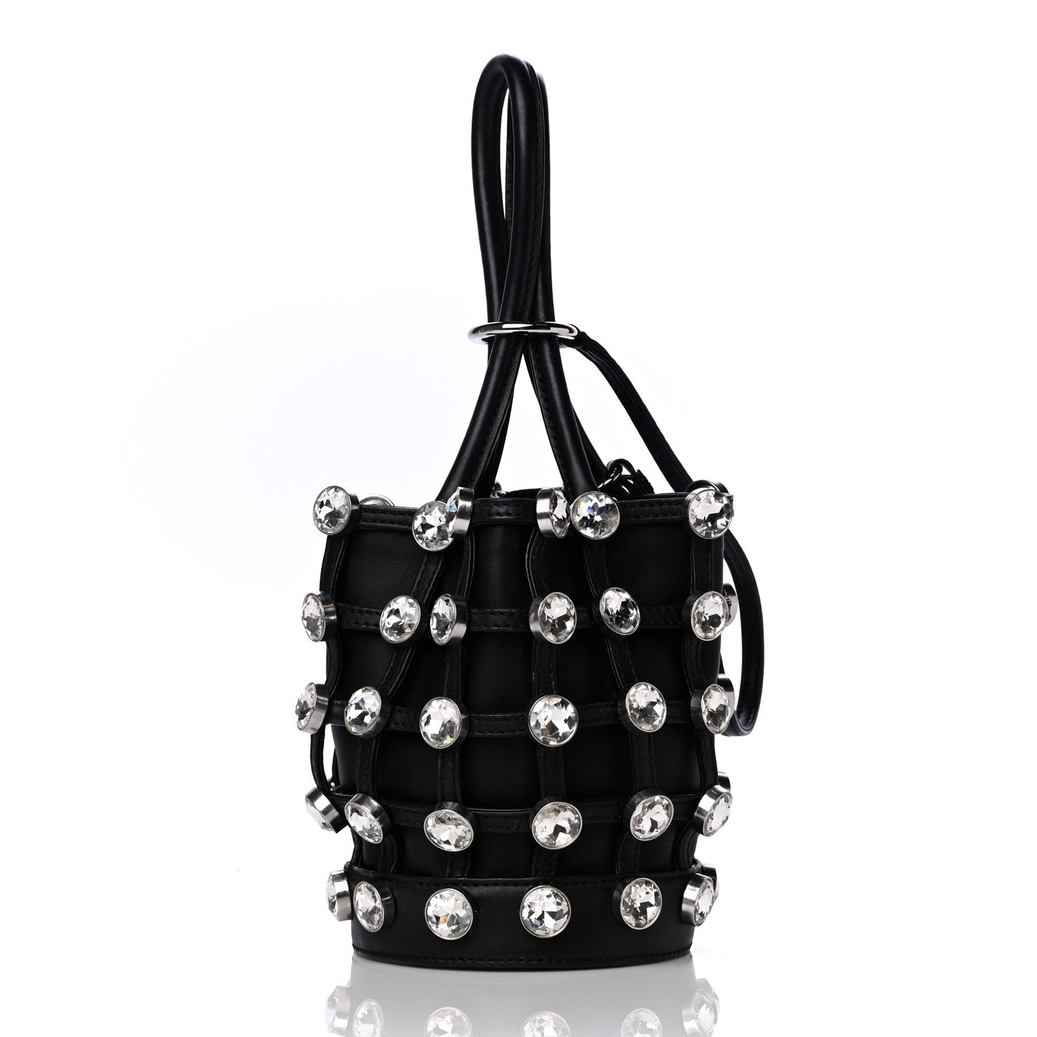 Alexander Wang Calfskin Crystal Embellished Roxy Mini Bucket Bag Black 4 of 11