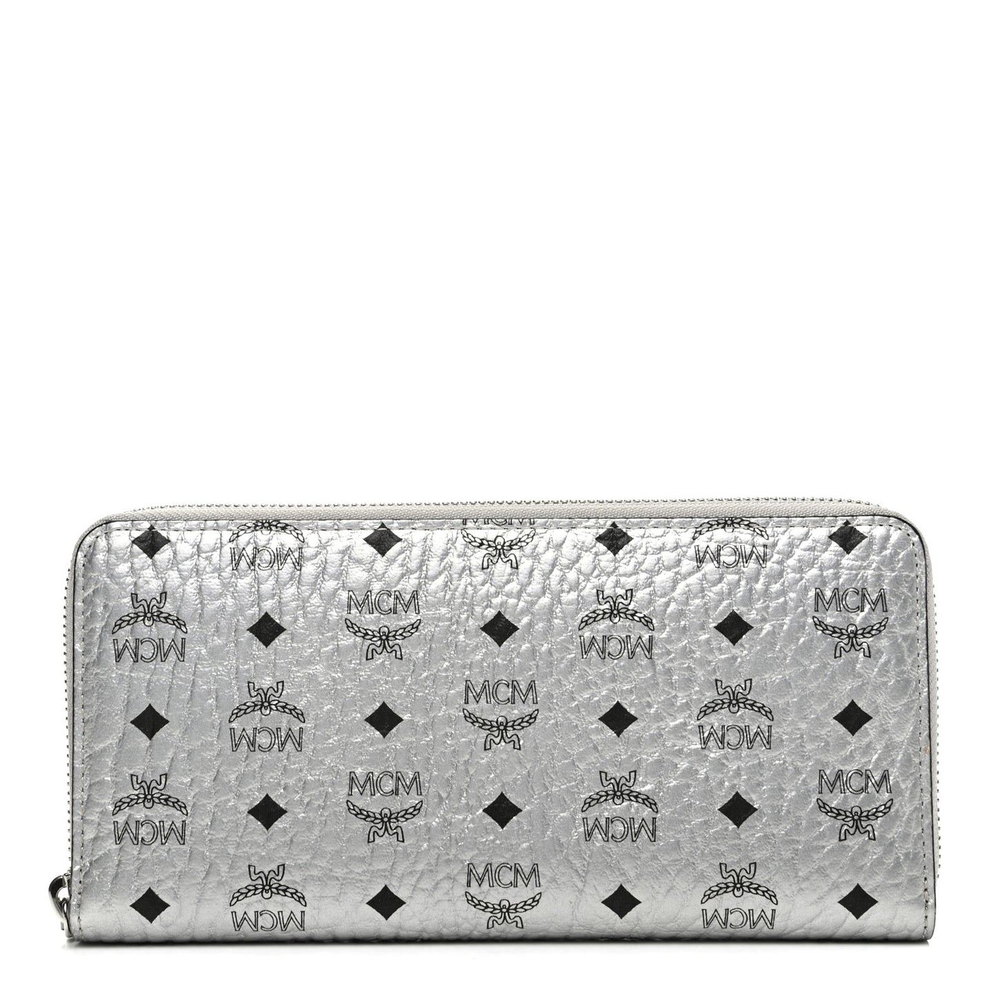 Metallic Visetos Large Zip Around Wallet Silver