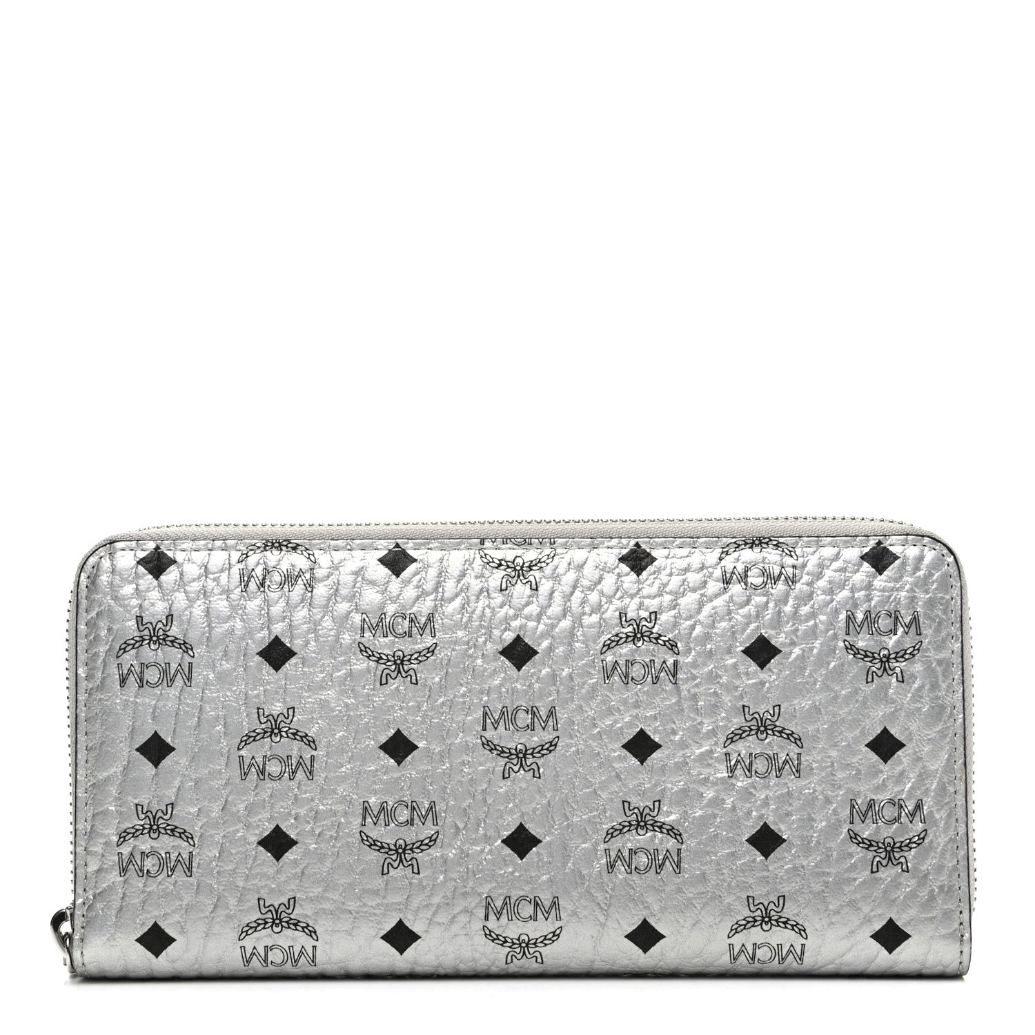 MCM Metallic Visetos Large Zip Around Wallet Silver 1 of 7