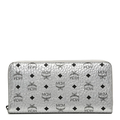 MCM Metallic Visetos Large Zip Around Wallet Silver 1 of 7