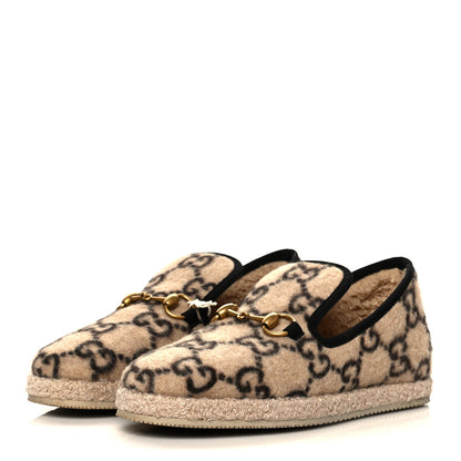 Gucci Covered Wool GG Monogram Womens Fria Horsebit Loafers 36 Beige Ebony Black Butterscotch 3 of 8