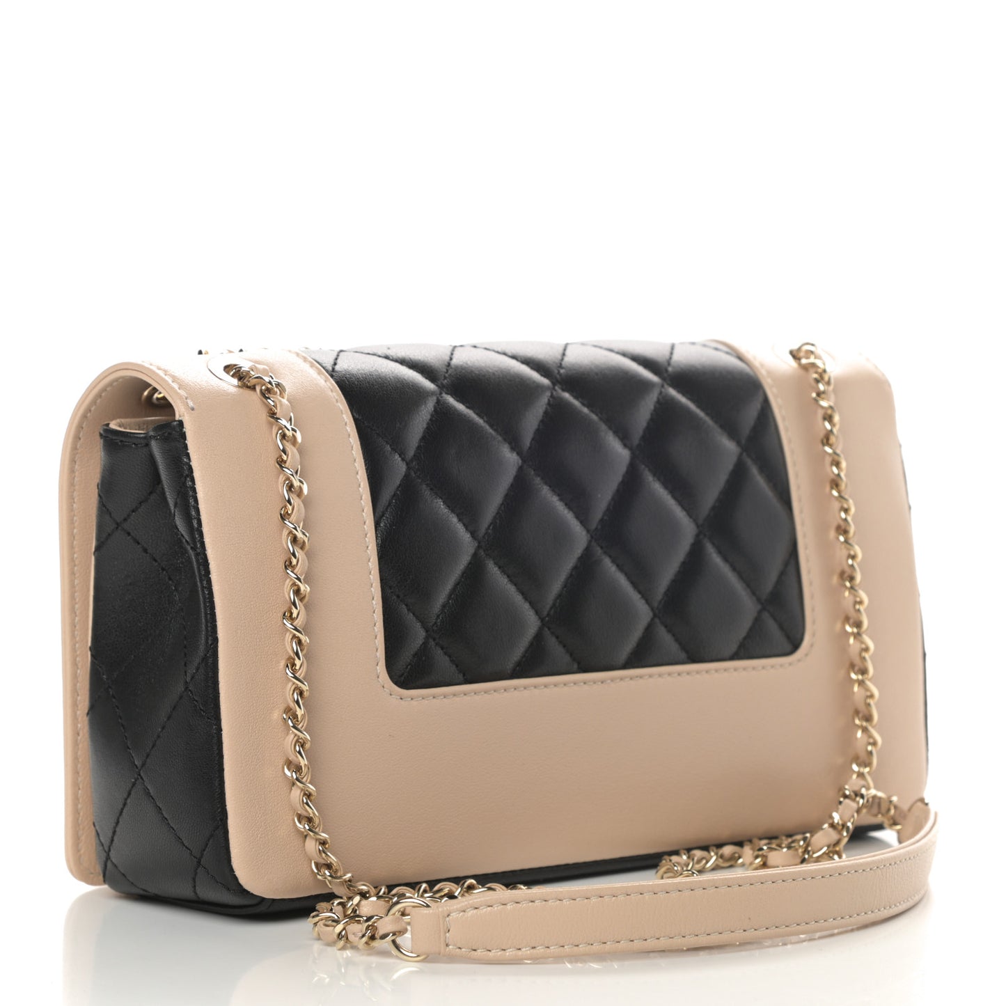 Sheepskin Quilted Medium Vintage Mademoiselle Flap Beige Black