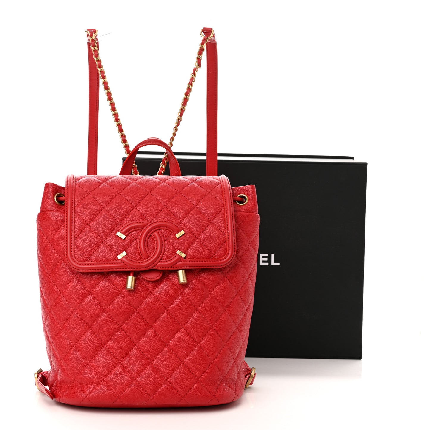 Caviar Quilted Filigree Backpack Red