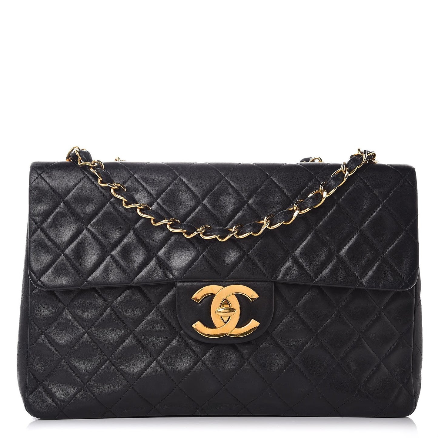 Lambskin Quilted XL Jumbo Single Flap Black