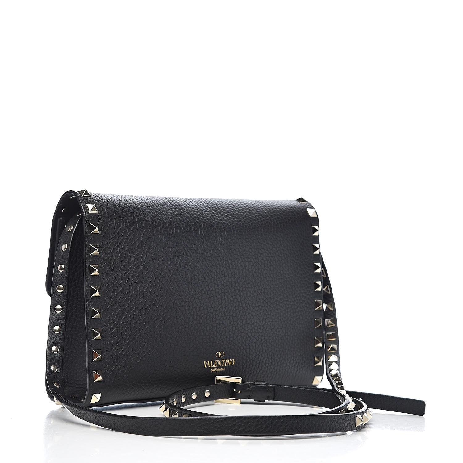 Valentino Garavani Pebbled Calfskin Medium Rockstud Flip Lock Crossbody Bag Black 3 of 9