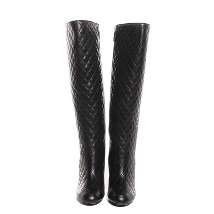 Chanel Leather Quilted CC Cap Toe Knee High Boots 38.5 Black 2 of 7