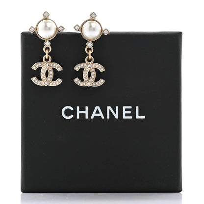 Chanel Crystal Pearl CC Drop Earrings Gold 5 of 5