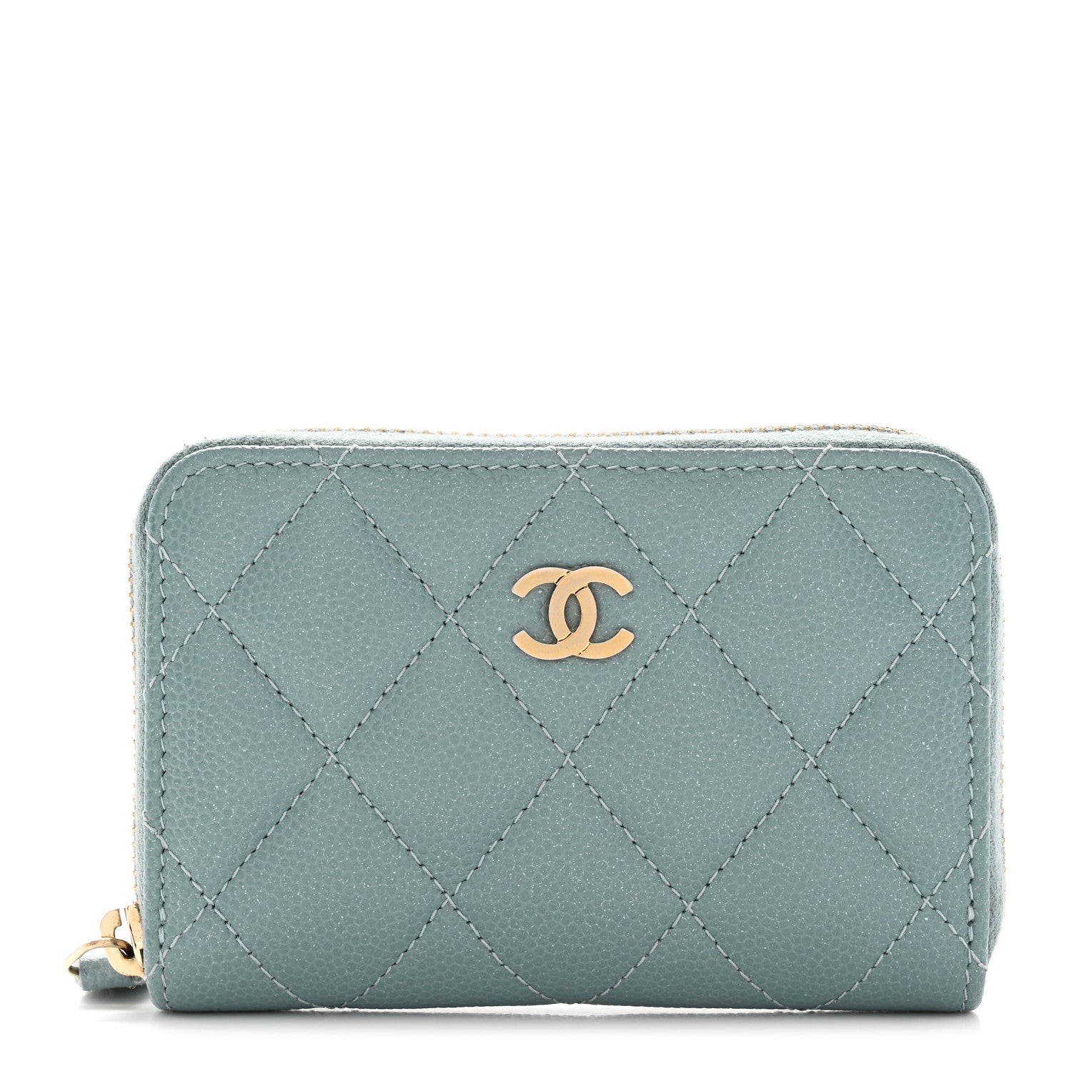 Chanel Iridescent Caviar Quilted Zip Coin Purse Light Blue 1 of 8