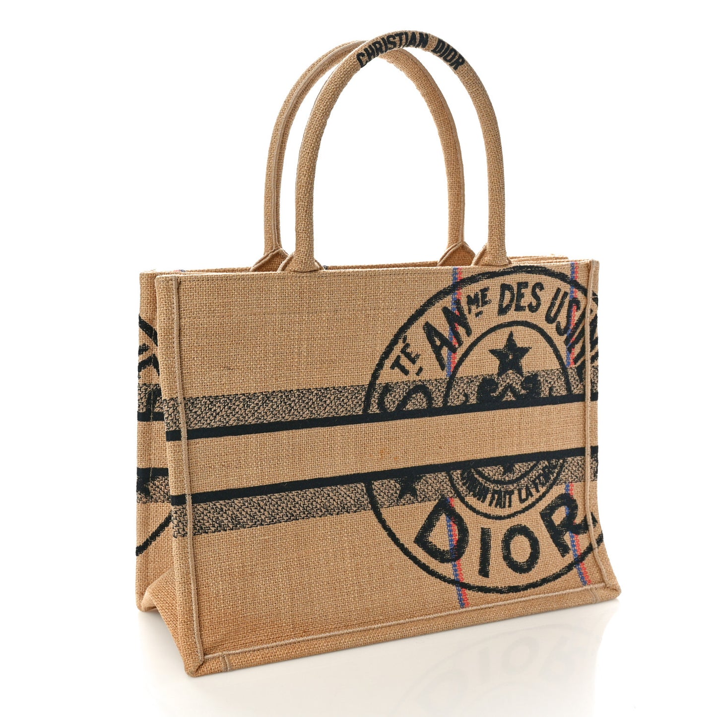 Canvas Jute Embroidered Medium Book Tote Black Beige