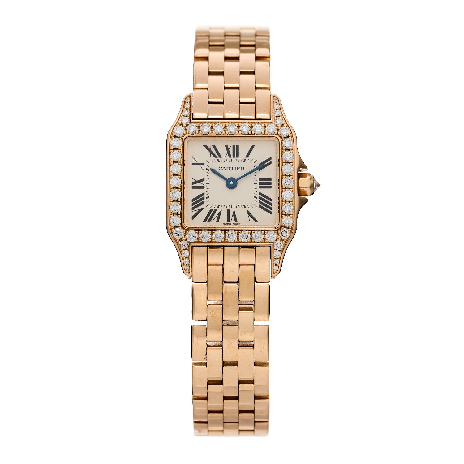 Cartier 18K Pink Gold Diamond Bezel 20mm Santos Demoiselle Quartz Watch 1 of 5