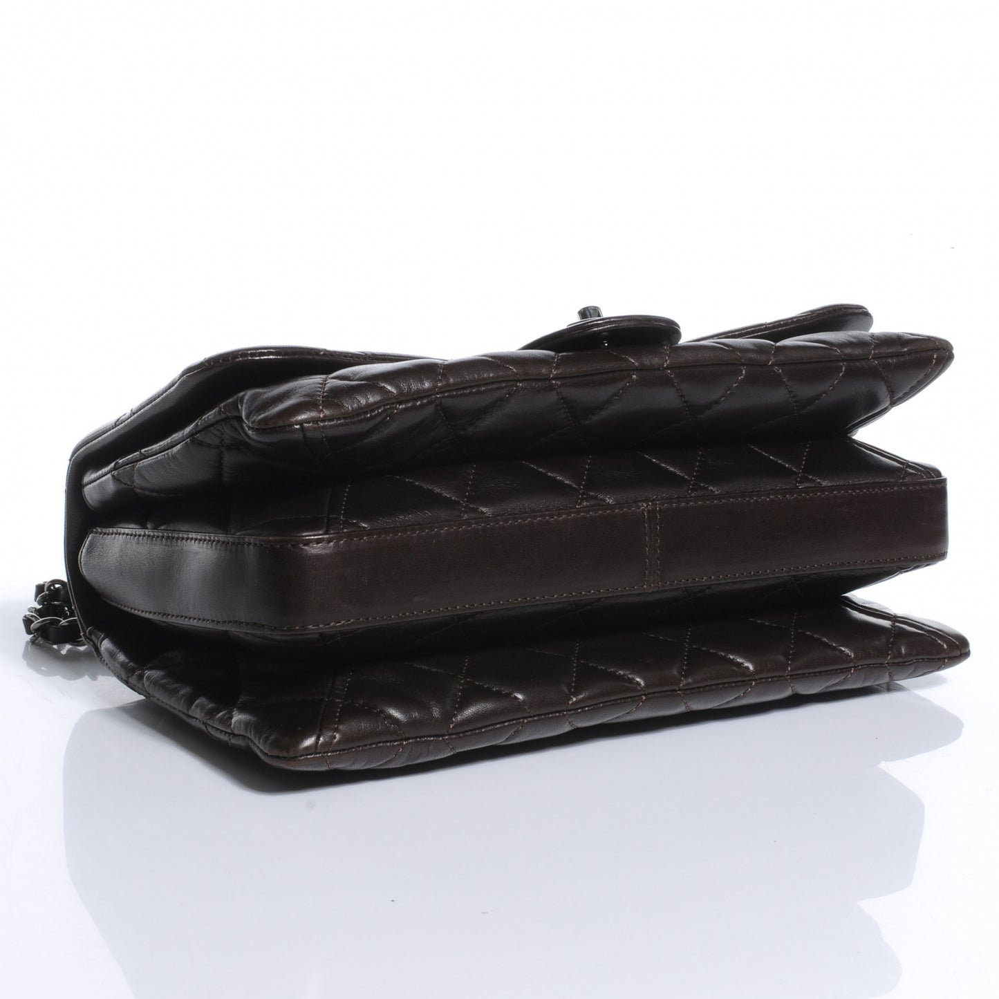 Lambskin Quilted 3 Large Flap Dark Brown