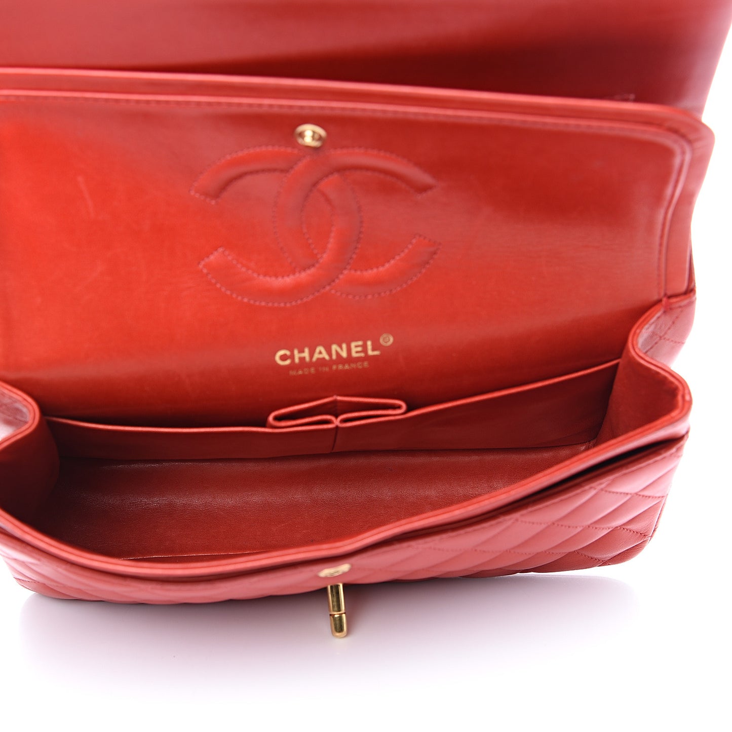 Lambskin Quilted Medium Double Flap Red