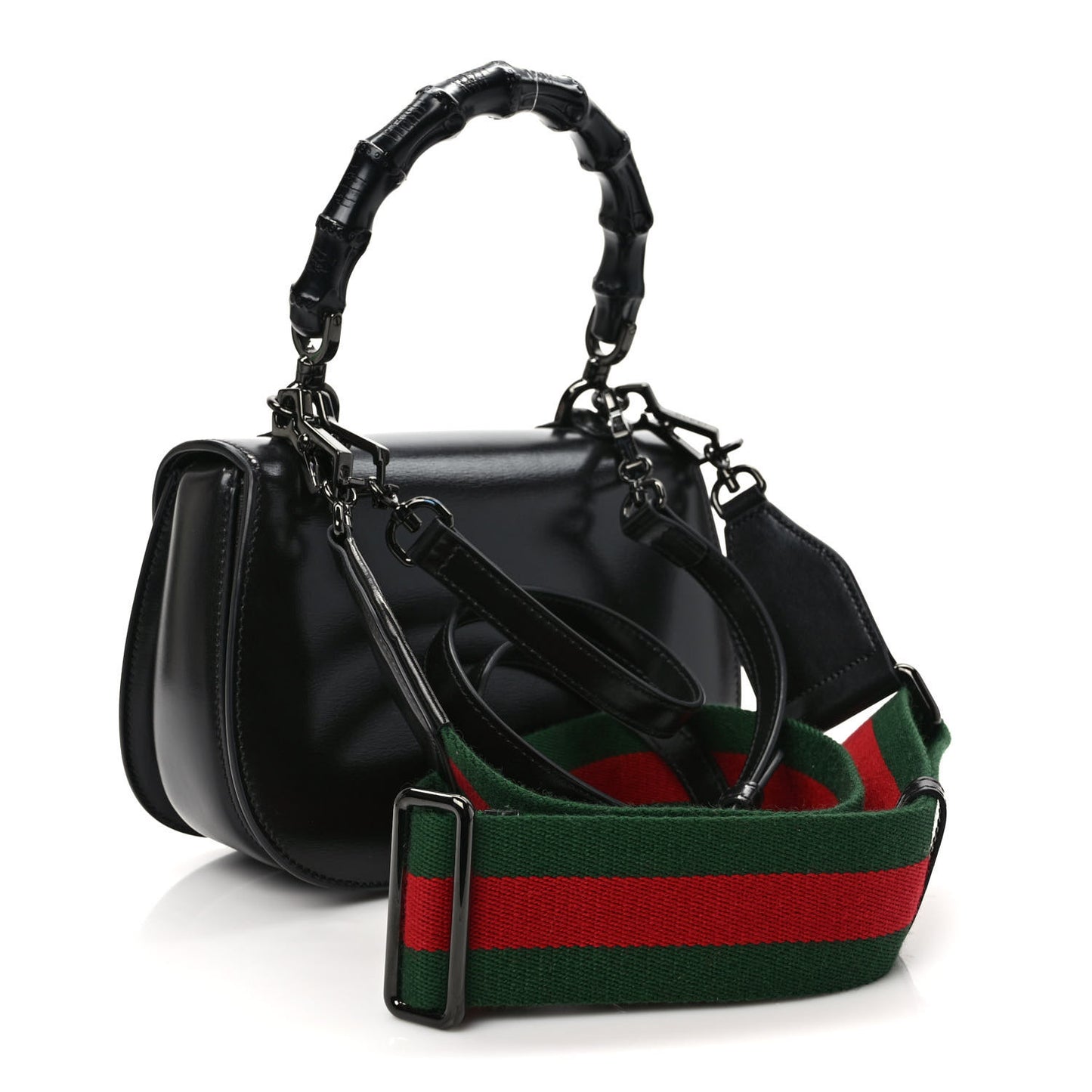 Boarded Dyana Lux Calfskin Web Monochrome Small Bamboo 1947 Top Handle Bag Black