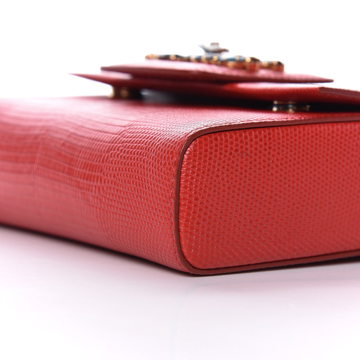 Stampa Iguana Calfskin Crystal Mini Milennials Shoulder Bag Rosso