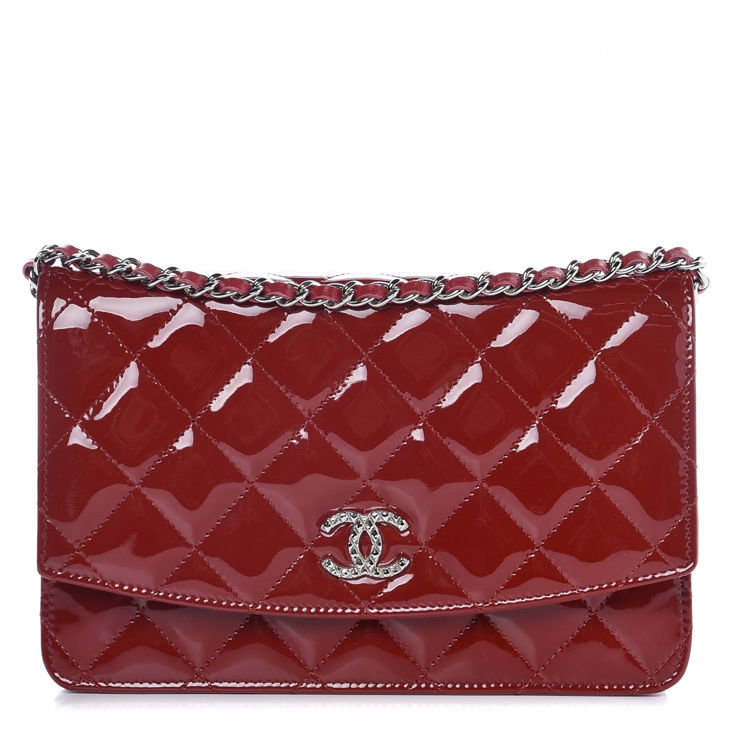 Chanel Patent Quilted Brilliant Wallet On Chain WOC Red 1 of 9