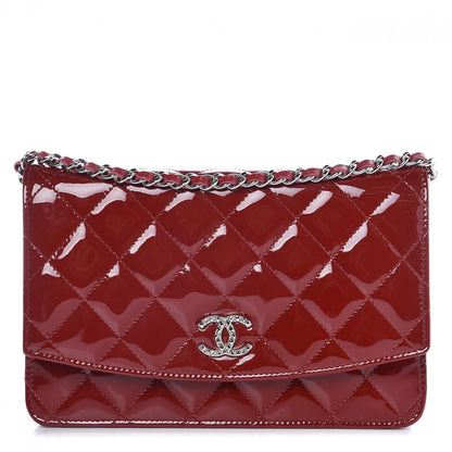 Chanel Patent Quilted Brilliant Wallet On Chain WOC Red 1 of 9