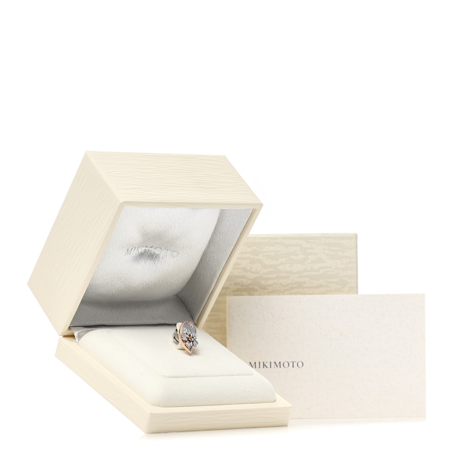 Mikimoto 18K Rose Gold Diamond Pink Sapphire Mother of Pearl Sakura Brooch 6 of 6