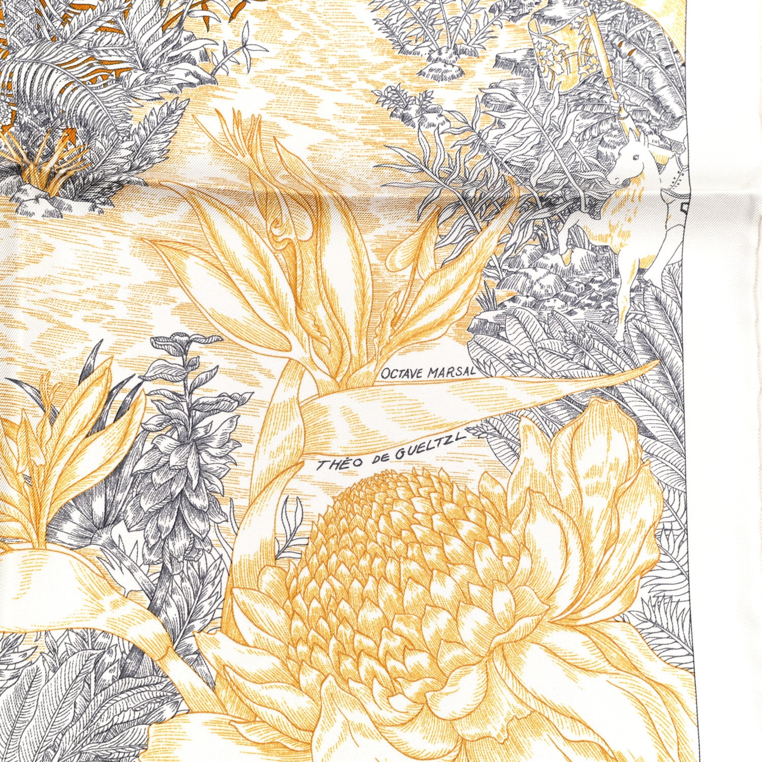 Hermes Silk Faubourg Tropical Scarf 90 Sepia White Caramel 3 of 14