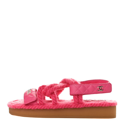 Chanel Cord Lambskin Quilted Logo Sandals 37 Pink 1 of 11