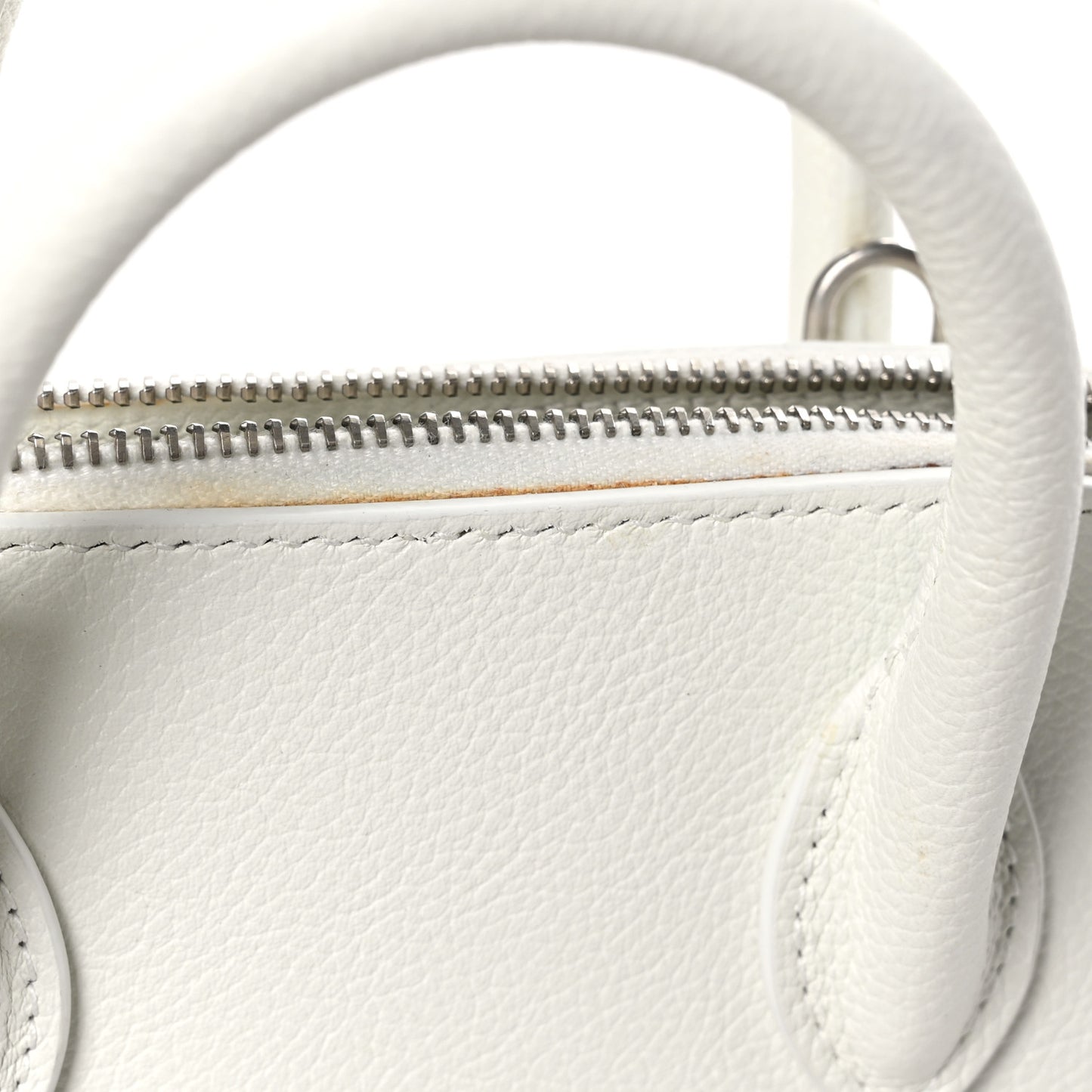 Grained Calfskin Logo XXS Ville Top Handle Bag White Fluo Pink