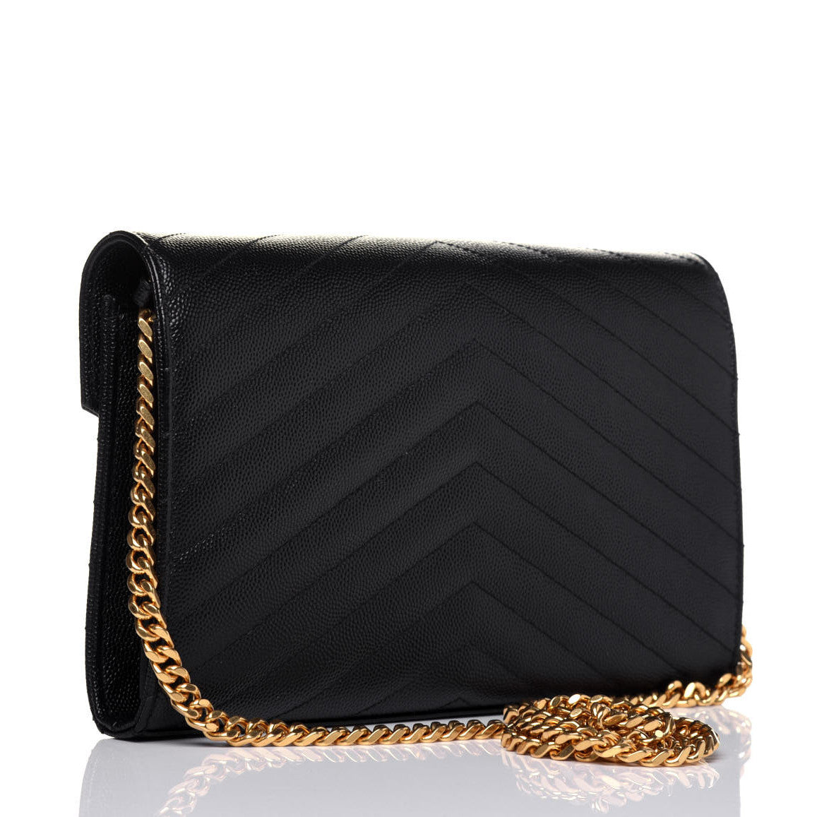 Grain De Poudre Matelasse Chevron Monogram Chain Wallet Black