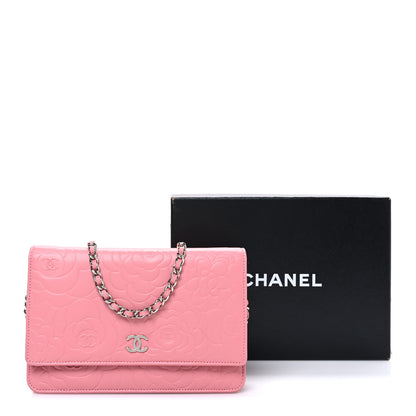 Chanel Lambskin Camellia Embossed Wallet on Chain WOC Pink 13 of 13