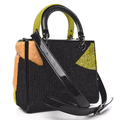 Christian Dior Patent Beaded Medium Lady Dior Black Multicolor 3 of 14