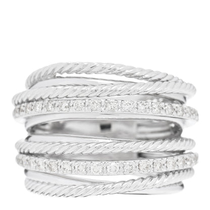 David Yurman Sterling Silver Diamond 18mm Wide Crossover Ring 52 6 1 of 4