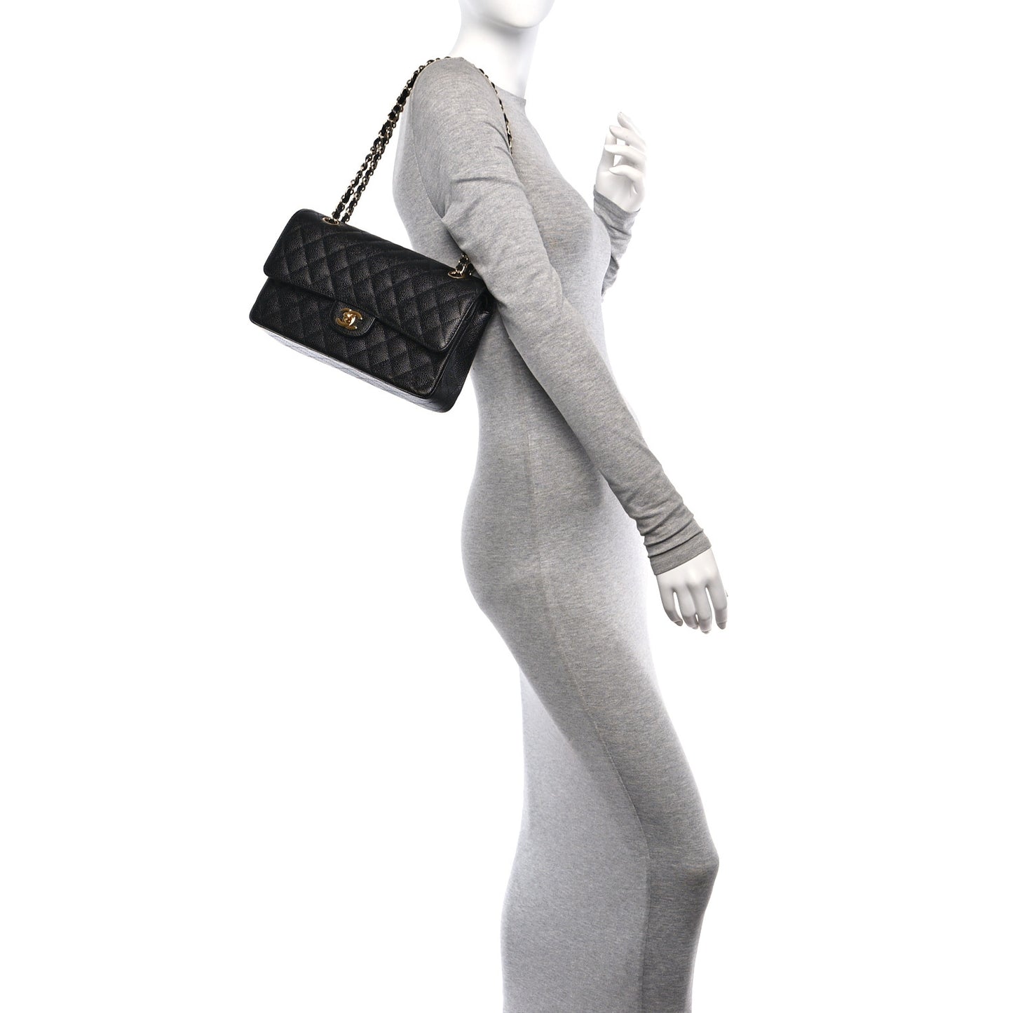 Caviar Quilted Medium Double Flap Black