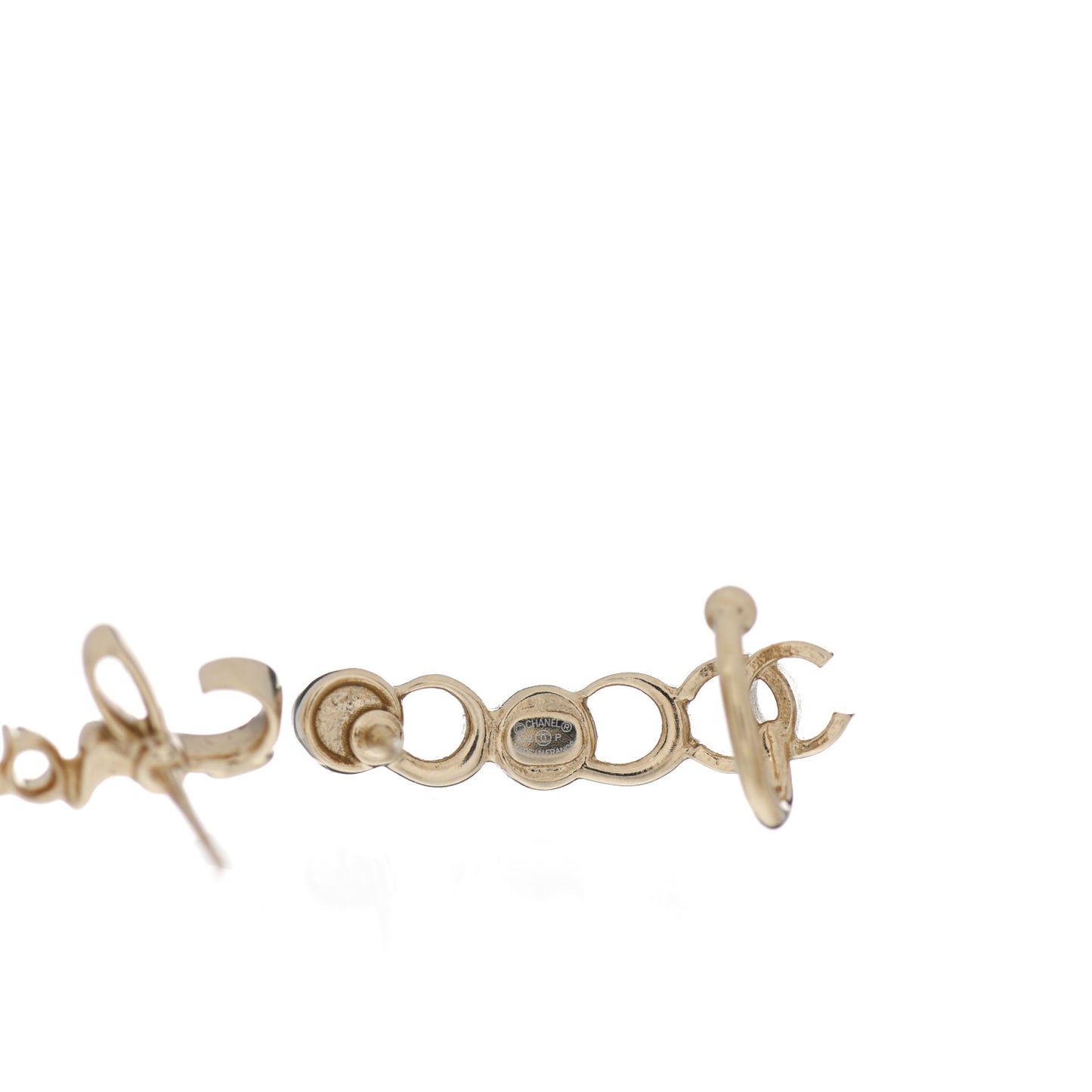 Metal Crystal Coco Script CC Climber Earrings Gold