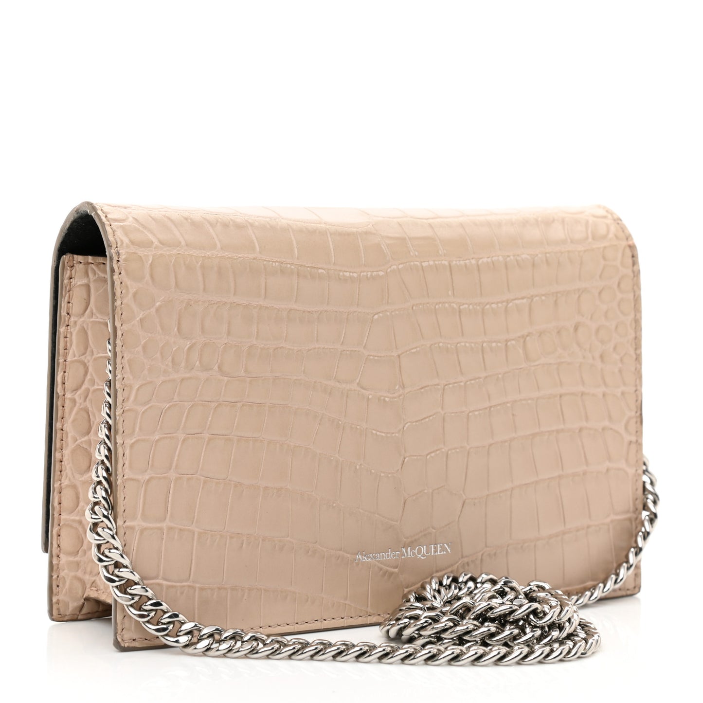 Calfskin Crocodile Embossed Skull Mini Crossbody Bag Beige