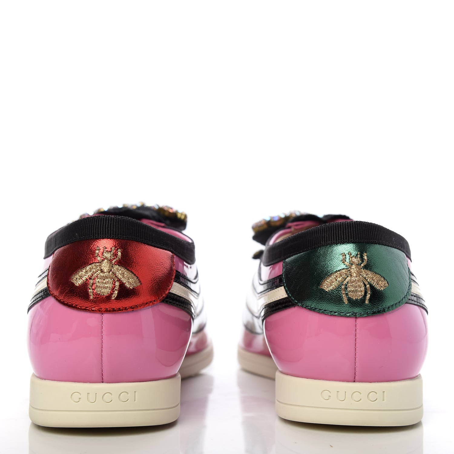 Gucci Patent Calfskin Crystal Womens Web Falacer Sneakers 39 Pink 6 of 11