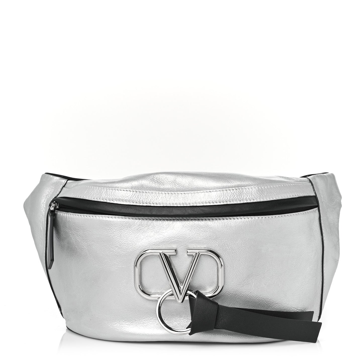 Metallic Calfskin VRing Belt Bag Silver
