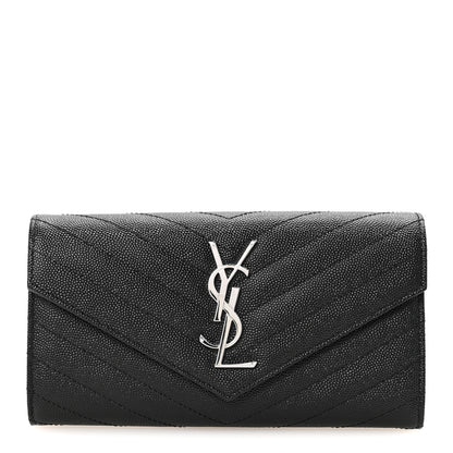 Saint Laurent Grain De Poudre Matelasse Chevron Monogram Flap Wallet Black 1 of 6