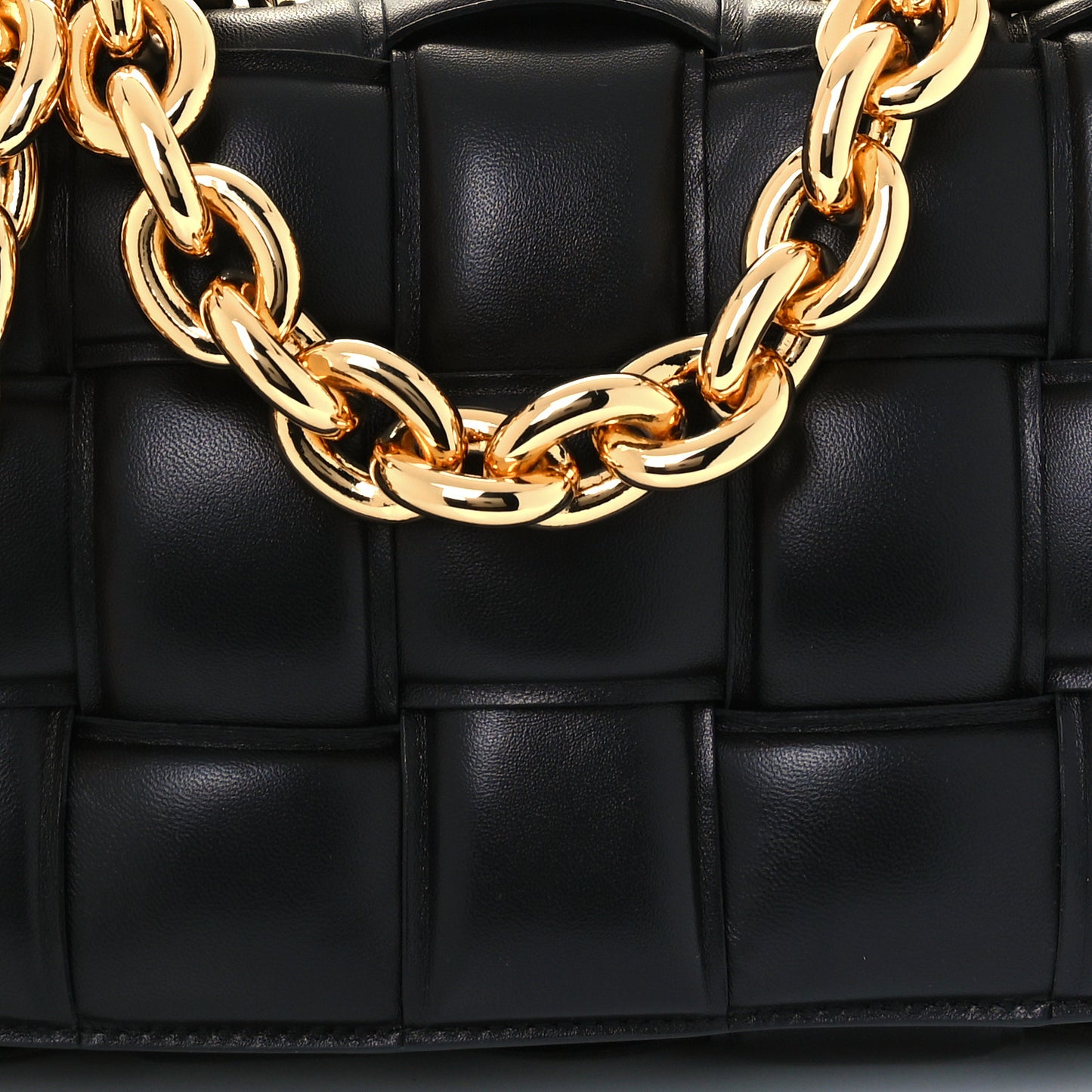 Lambskin Maxi Intreccio Padded Chain Cassette Crossbody Bag Black