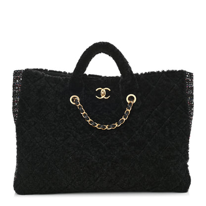 Chanel Shearling Sequin Tweed Shopper Tote Black 1 of 10