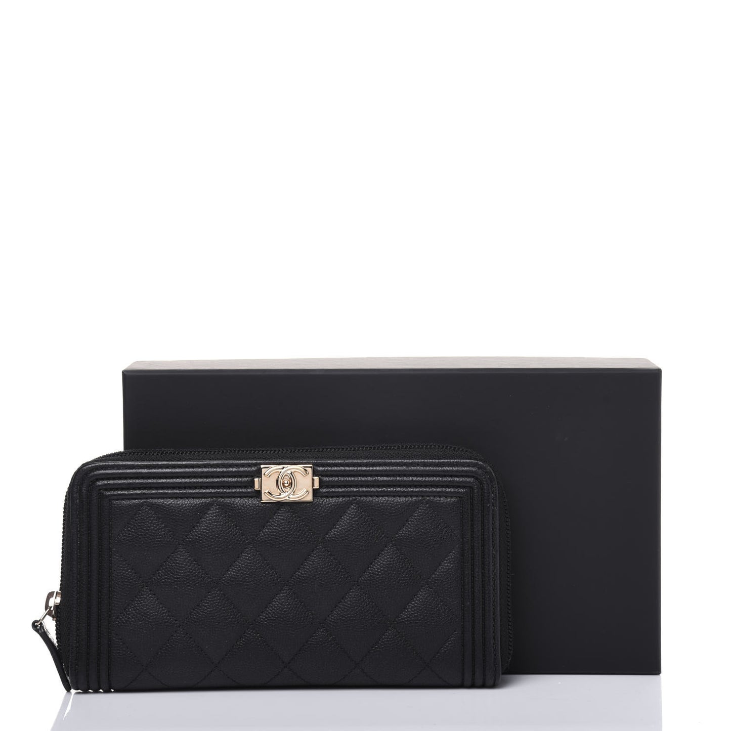 Caviar Quilted Boy Long Zip Around Wallet Black