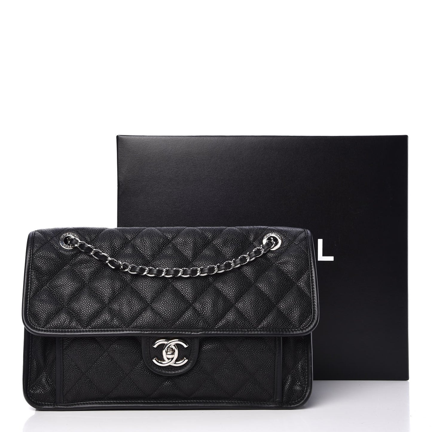 Caviar Quilted Large French Riviera Flap Black