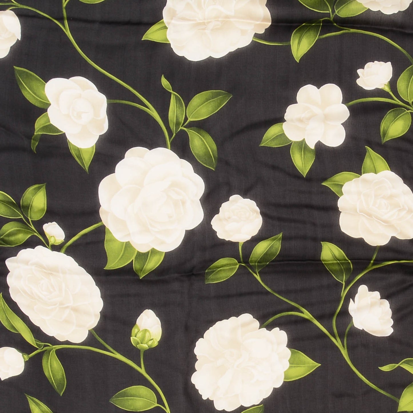 Silk Camellia Flower Square Scarf Black