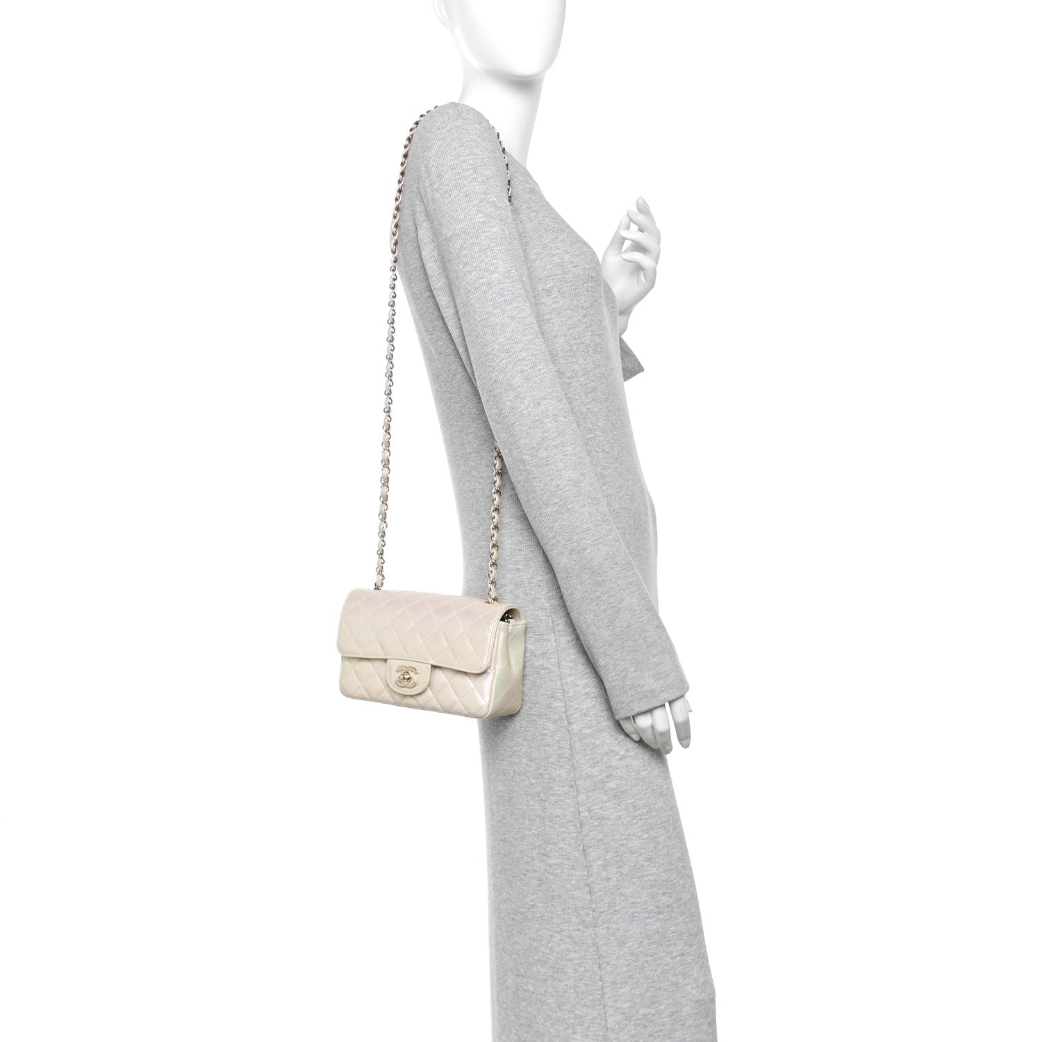 Chanel Iridescent Lambskin Quilted Mini Rectangular Flap Ivory 2 of 11