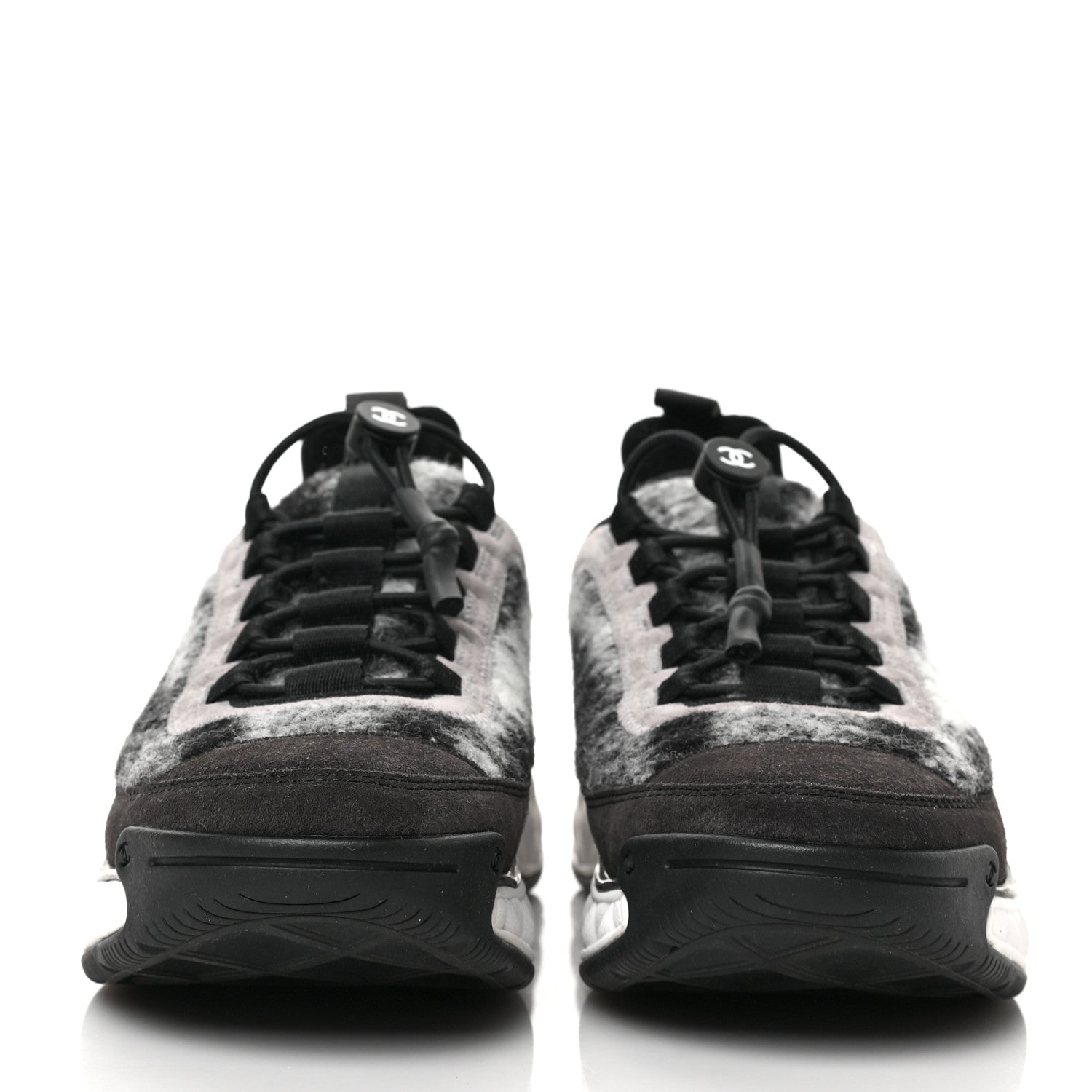 Chanel Fabric Suede Calfskin CC Sneakers 38 Grey 2 of 9