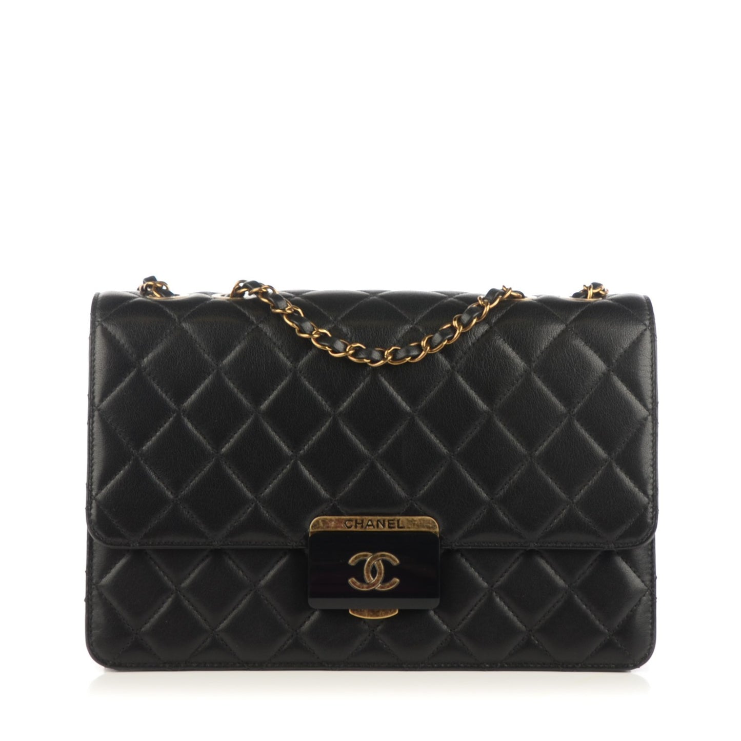 Sheepskin Quilted Large Beauty Lock Flap Black