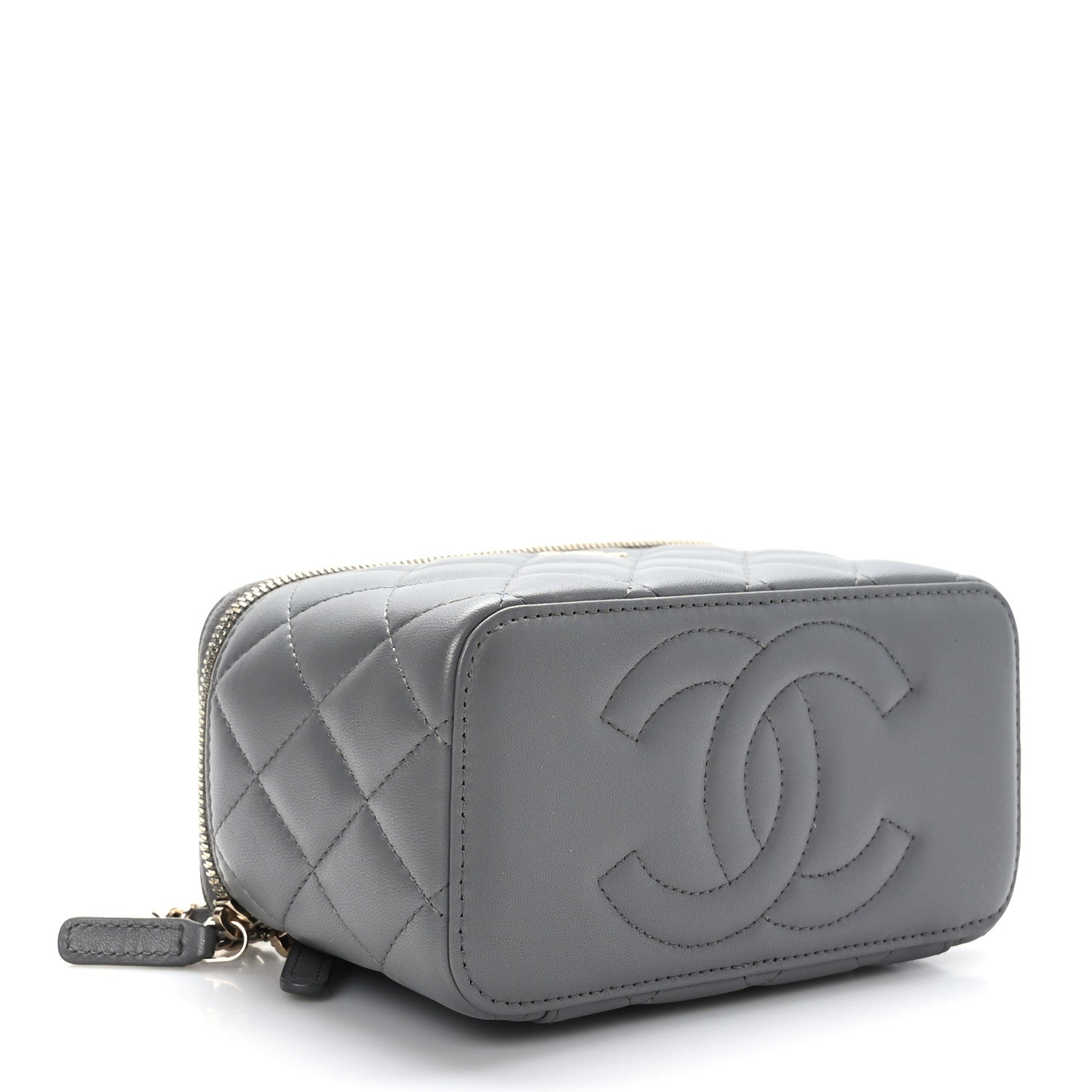 Chanel Lambskin Quilted Small Top Handle Vanity Case With Chain Dark Grey 5 of 12