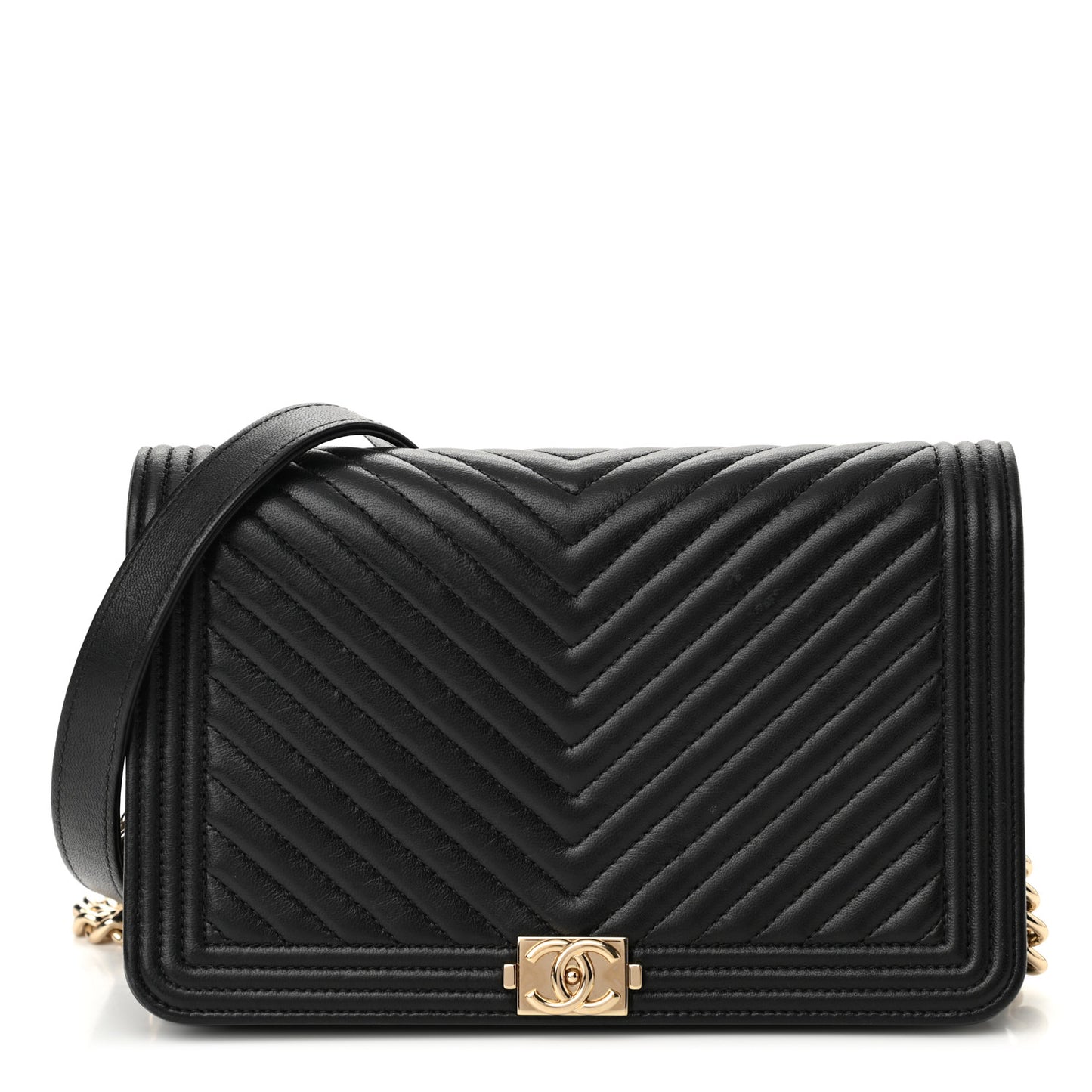 Lambskin Chevron Boy Wallet On Chain WOC Black