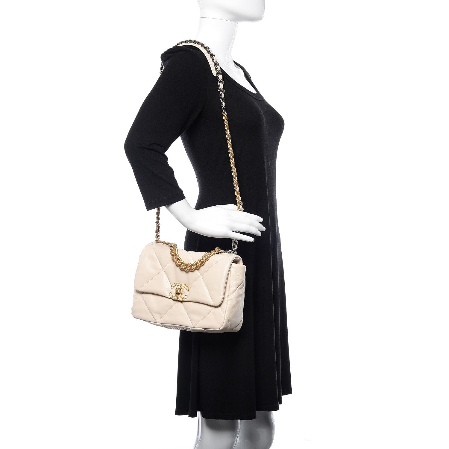 Chanel Lambskin Quilted Medium 19 Flap Light Beige 2 of 11