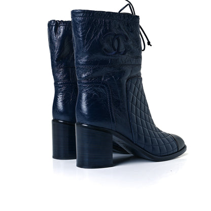 Chanel Crumpled Calfskin Quilted Cap Toe Short Boots 39.5 Blue Black 4 of 8