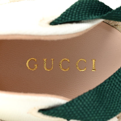 Gucci Canvas Malaga Kid Web Ankle Wrap Espadrille Wedge Sandals 38.5 Green Red Mystic White Emerald 11 of 13