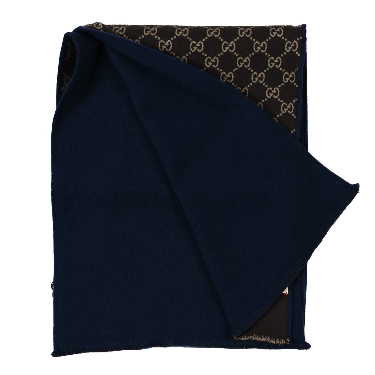 Gucci Wool Silk Monogram GG Scarf Navy Brown 3 of 4