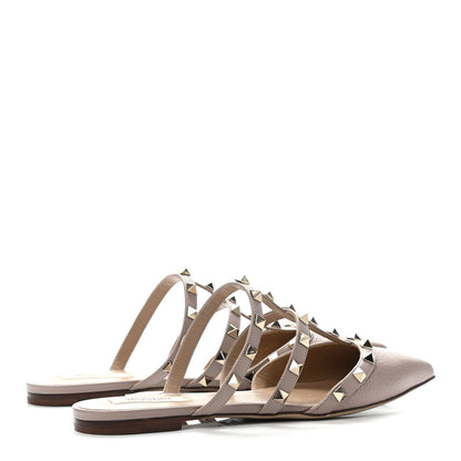Valentino Garavani Pebbled Calfskin Rockstud Flat Cage Mules 38 Poudre 3 of 4